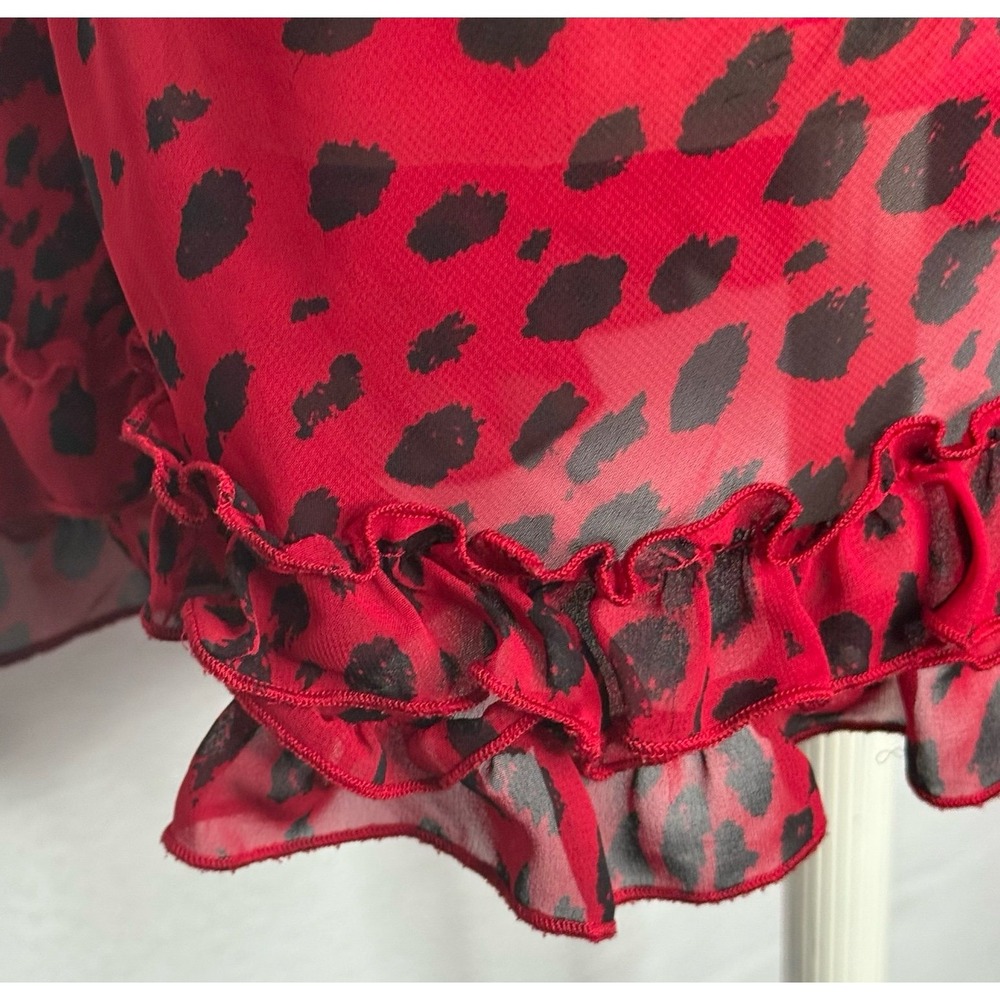 Baby Phat Y2K Red Leopard Print Mesh Chemise Slip Dress Lace Ruffle Hem S Sheer - Picture 5 of 12